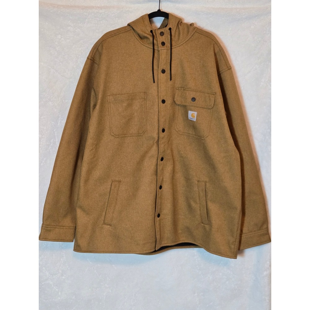 Carhartt Mens 2XL Jacket Rain Defender Relaxed Fit Hooded Tan Brown Thick
